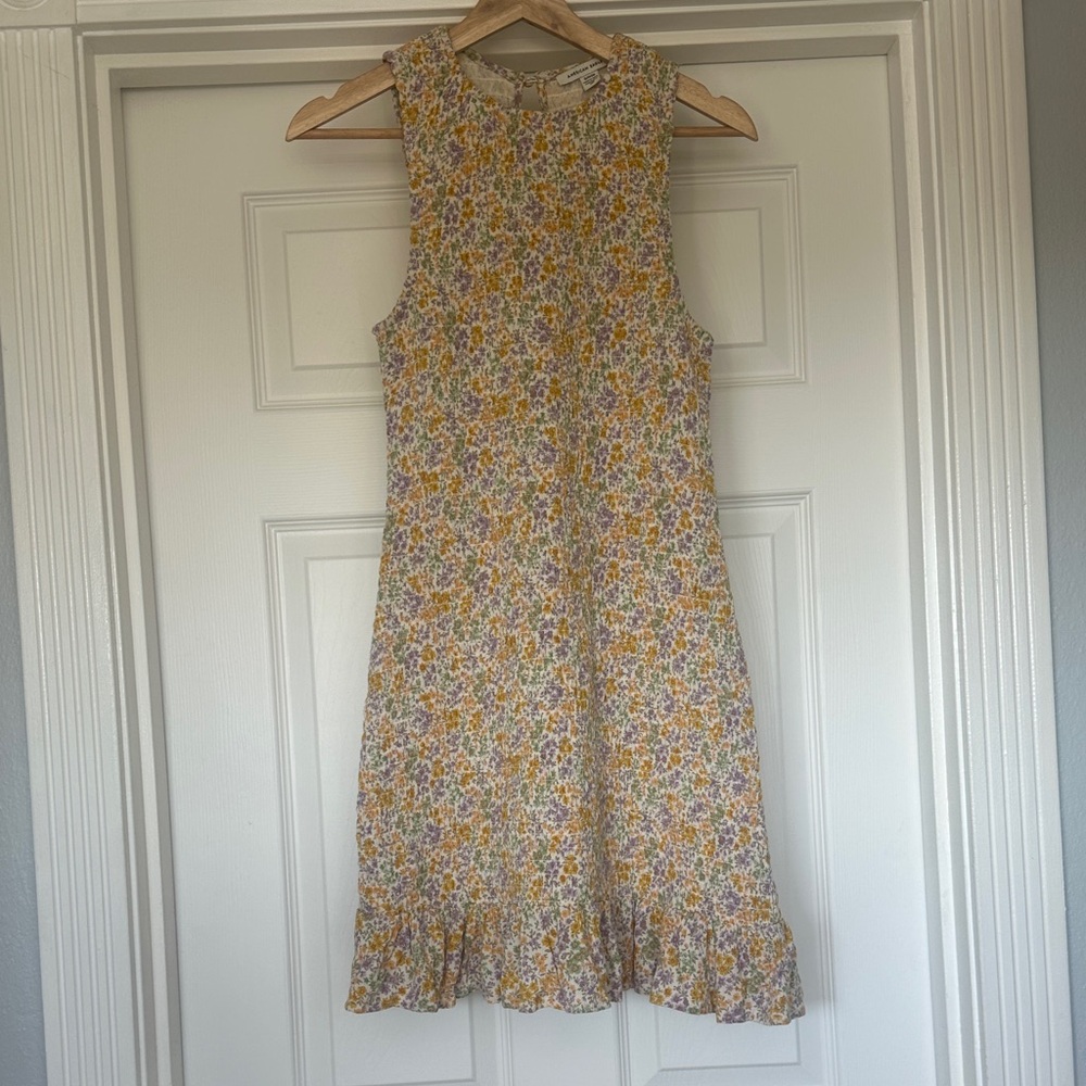 American Eagle Outfitters Yellow and Purple Floral Midi Dress